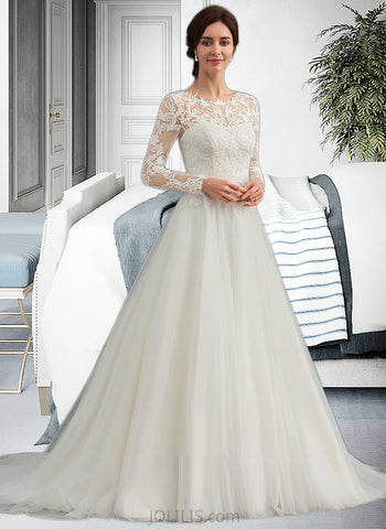 April Ball-Gown/Princess Sweep Train Tulle Lace Wedding Dress UKP0016987