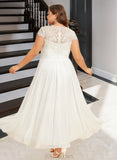 Sam A-Line Scoop Neck Asymmetrical Chiffon Lace Wedding Dress UKP0016988