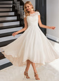 Sam A-Line Scoop Neck Asymmetrical Chiffon Lace Wedding Dress UKP0016988