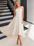 Sam A-Line Scoop Neck Asymmetrical Chiffon Lace Wedding Dress UKP0016988