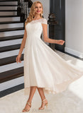 Sam A-Line Scoop Neck Asymmetrical Chiffon Lace Wedding Dress UKP0016988