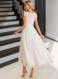 Sam A-Line Scoop Neck Asymmetrical Chiffon Lace Wedding Dress UKP0016988