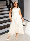 Sam A-Line Scoop Neck Asymmetrical Chiffon Lace Wedding Dress UKP0016988