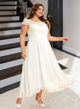 Sam A-Line Scoop Neck Asymmetrical Chiffon Lace Wedding Dress UKP0016988