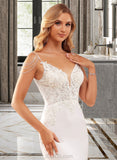 Kaya Trumpet/Mermaid V-neck Court Train Chiffon Lace Wedding Dress With Lace Beading Sequins UKP0016990