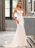 Kaya Trumpet/Mermaid V-neck Court Train Chiffon Lace Wedding Dress With Lace Beading Sequins UKP0016990