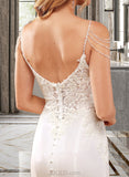 Kaya Trumpet/Mermaid V-neck Court Train Chiffon Lace Wedding Dress With Lace Beading Sequins UKP0016990