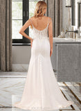 Kaya Trumpet/Mermaid V-neck Court Train Chiffon Lace Wedding Dress With Lace Beading Sequins UKP0016990