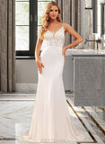 Kaya Trumpet/Mermaid V-neck Court Train Chiffon Lace Wedding Dress With Lace Beading Sequins UKP0016990