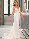 Kaya Trumpet/Mermaid V-neck Court Train Chiffon Lace Wedding Dress With Lace Beading Sequins UKP0016990