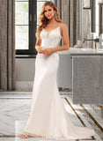 Kaya Trumpet/Mermaid V-neck Court Train Chiffon Lace Wedding Dress With Lace Beading Sequins UKP0016990