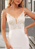 Kaya Trumpet/Mermaid V-neck Court Train Chiffon Lace Wedding Dress With Lace Beading Sequins UKP0016990