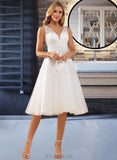 Blanche A-Line V-neck Knee-Length Tulle Lace Wedding Dress With Lace UKP0016993