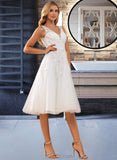 Blanche A-Line V-neck Knee-Length Tulle Lace Wedding Dress With Lace UKP0016993