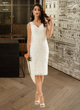 Amanda Sheath/Column V-neck Knee-Length Lace Wedding Dress UKP0016994