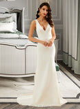 Patsy Trumpet/Mermaid V-neck Court Train Stretch Crepe Wedding Dress UKP0016995