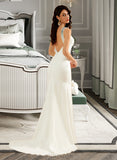 Patsy Trumpet/Mermaid V-neck Court Train Stretch Crepe Wedding Dress UKP0016995