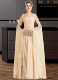 Lexie A-Line Square Neckline Floor-Length Chiffon Lace Wedding Dress With Ruffle Beading UKP0016996