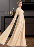 Lexie A-Line Square Neckline Floor-Length Chiffon Lace Wedding Dress With Ruffle Beading UKP0016996