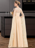 Lexie A-Line Square Neckline Floor-Length Chiffon Lace Wedding Dress With Ruffle Beading UKP0016996