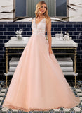 Jacquelyn Ball-Gown/Princess V-neck Court Train Tulle Lace Wedding Dress With Lace Sequins UKP0016997