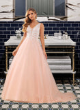 Jacquelyn Ball-Gown/Princess V-neck Court Train Tulle Lace Wedding Dress With Lace Sequins UKP0016997