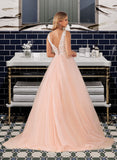 Jacquelyn Ball-Gown/Princess V-neck Court Train Tulle Lace Wedding Dress With Lace Sequins UKP0016997