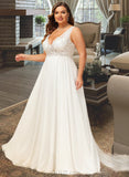 Helga A-Line V-neck Court Train Chiffon Lace Wedding Dress UKP0016998