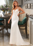 Lesly Trumpet/Mermaid V-neck Court Train Chiffon Lace Wedding Dress With Lace Beading UKP0016999