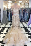 Elegant Sweetheart Tulle Beaded Long Mermaid Prom Dresses, Cheap Formal Dresses SJS15207