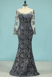 Bling Bling Evening Dresses Mermaid Scoop Sweep/Brush Sequins Lace With Rhinestones