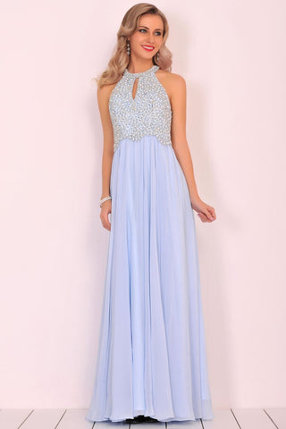 New Arrival Scoop Chiffon With Beading Prom Dresses Open Back