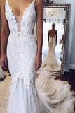 Appliques V-Neck Elegant Mermaid Open-Back Wedding Dresses JS281