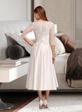 Bianca A-Line Scoop Neck Tea-Length Satin Lace Wedding Dress With Pockets UKP0017001