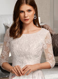 Bianca A-Line Scoop Neck Tea-Length Satin Lace Wedding Dress With Pockets UKP0017001