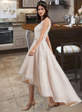 Kendal A-Line V-neck Asymmetrical Satin Tulle Lace Wedding Dress With Bow(s) UKP0017002