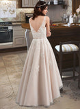 Kendal A-Line V-neck Asymmetrical Satin Tulle Lace Wedding Dress With Bow(s) UKP0017002