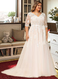 Cassandra Ball-Gown/Princess V-neck Court Train Satin Tulle Wedding Dress With Beading Appliques Lace Sequins Bow(s) UKP0017004