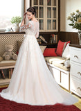 Cassandra Ball-Gown/Princess V-neck Court Train Satin Tulle Wedding Dress With Beading Appliques Lace Sequins Bow(s) UKP0017004