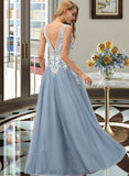 Judith Ball-Gown/Princess V-neck Floor-Length Tulle Wedding Dress UKP0017006