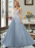 Judith Ball-Gown/Princess V-neck Floor-Length Tulle Wedding Dress UKP0017006