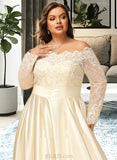 Sarah Ball-Gown/Princess Off-the-Shoulder Sweep Train Satin Lace Wedding Dress With Beading Sequins UKP0017007