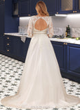 Janey Ball-Gown/Princess V-neck Court Train Tulle Lace Wedding Dress With Lace Beading Sequins UKP0017008