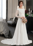 Amari A-Line Court Train Chiffon Lace Wedding Dress With Beading UKP0017012