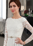 Amari A-Line Court Train Chiffon Lace Wedding Dress With Beading UKP0017012