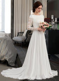 Amari A-Line Court Train Chiffon Lace Wedding Dress With Beading UKP0017012