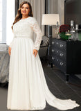 Amari A-Line Court Train Chiffon Lace Wedding Dress With Beading UKP0017012