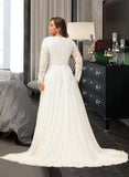 Amari A-Line Court Train Chiffon Lace Wedding Dress With Beading UKP0017012