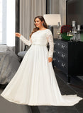 Amari A-Line Court Train Chiffon Lace Wedding Dress With Beading UKP0017012