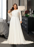 Amari A-Line Court Train Chiffon Lace Wedding Dress With Beading UKP0017012